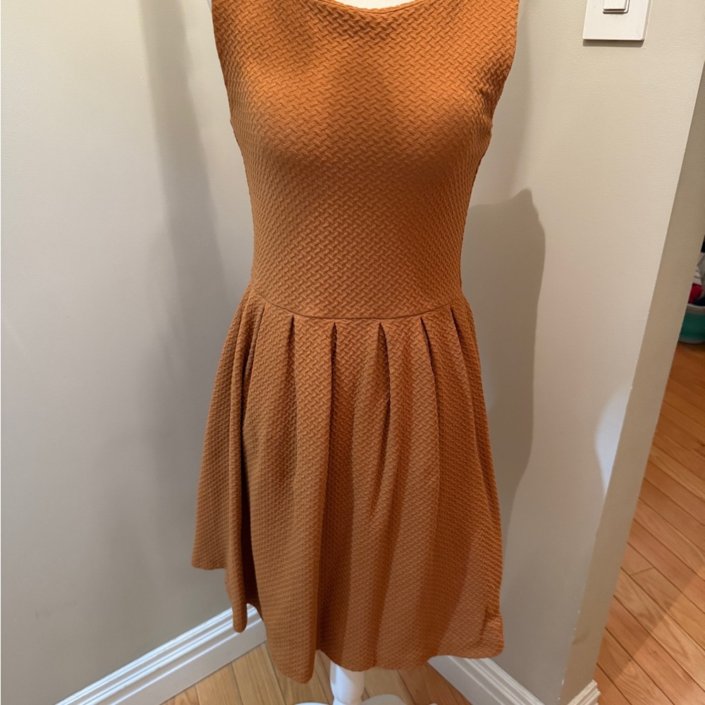 Ganni Orange Ribbed Fit and Flare Midi Dress